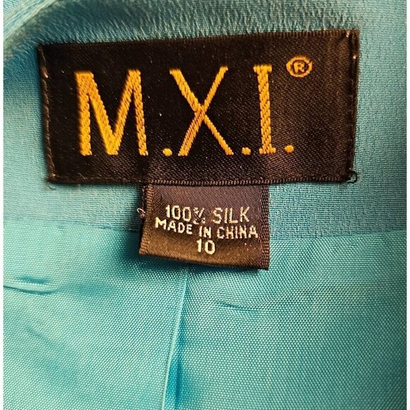 M.X.I. Vintage Blue 100% Silk Skirt Suit Set Size 10 - Picture 9 of 9